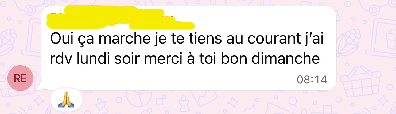 Message client : rendez-vous fixé lundi soir