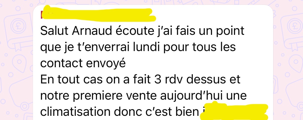 Message client : 3 rendez-vous et première vente climatisation